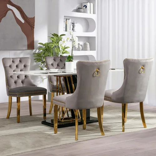 Miniatura 84 de SoarFlash Juego de 4 sillas de comedor de terciopelo, silla lateral de respaldo alto, silla lateral tapizada moderna de alta gama con capitoné