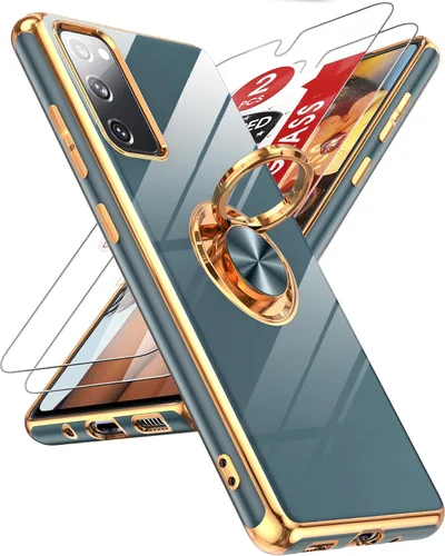 Miniatura 146 de LeYi Funda para Samsung Galaxy S22 Ultra con soporte de anillo giratorio de 360°, soporte magnético, chapado en oro rosa, borde protector para Negro