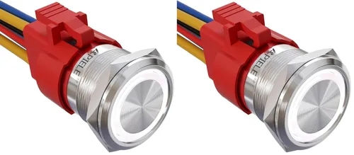 Miniatura 13 de APIELE Interruptor de Botón Pulsador con Pestillo de 10 Amperios 22mm 12V Ojo de Ángel LED Impermeable Aleación de Aluminio Redondo Autobloqueante