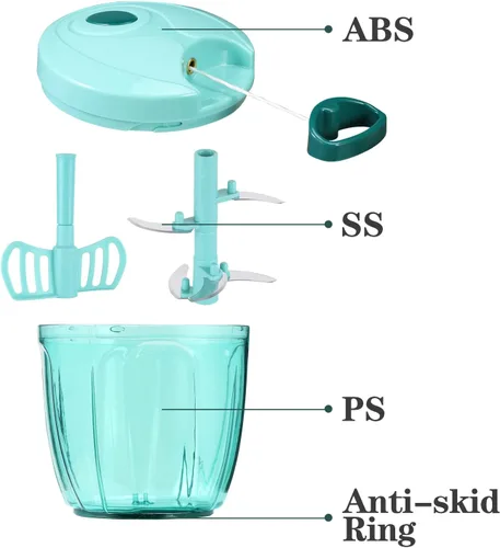 Miniatura 6 de Cambom - Picador manual de alimentos, cortador de verduras, picador con cordón para cebollas, frutas y nueces, material seguro para alimentos sin