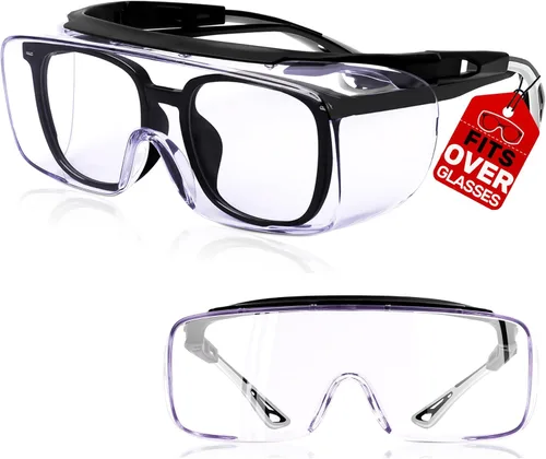 MORK&SUKY Gafas de seguridad que se ajustan a los anteojos recetados, certificado ANSI Z87, protección ocular antivaho para hombres y mujeres.