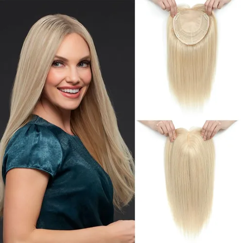 Miniatura 17 de Aimeolyn Toppers de cabello para mujer, cabello humano real, sin flequillo, extensiones de cabello superior para adelgazar, base de encaje Haisr
