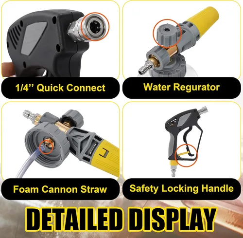 Miniatura 7 de Tool Daily Cañón de espuma con pistola de lavado a presión de 5000 PSI, pistola de lavado eléctrico con conector rápido giratorio de 3/8 pulgadas