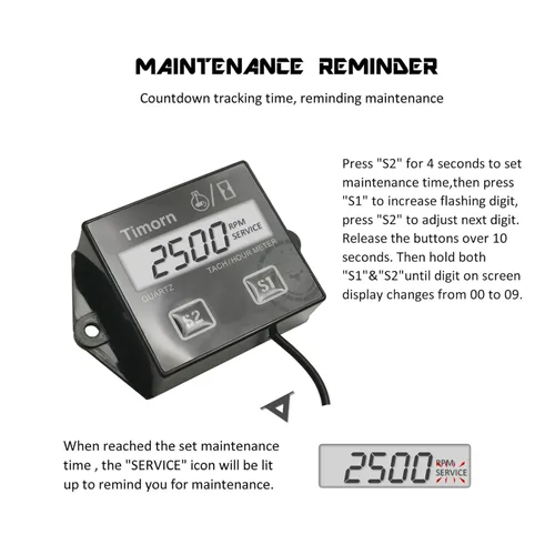 Miniatura 4 de Medidor de Horas Tachómetro para Motor Pequeño: Timorn tacómetro digital inductivo RPM medidor de horas pequeño para moto de tierra motosierra