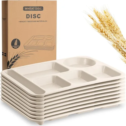 Pinkunn 8 platos divididos irrompibles grandes de 14 pulgadas para niños y adultos, bandeja de paja de trigo apta para lavavajillas, microondas,
