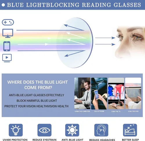 Miniatura 4 de Paquete de 6 lentes de lectura para mujeres y hombres, lentes de bisagra de resorte, bloqueo de luz azul, antifatiga ocular, lectores de computadora