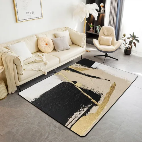 Miniatura 26 de jejeloiu Alfombra de decoración de mármol negro y dorado, alfombra para sala de estar, dormitorio, para niños, niñas, adolescentes, decoración