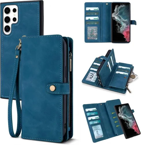 Miniatura 21 de TwoHead Funda tipo cartera para Samsung Galaxy S22 Ultra con tarjetero y funda magnética desmontable, funda de cuero con protección completa