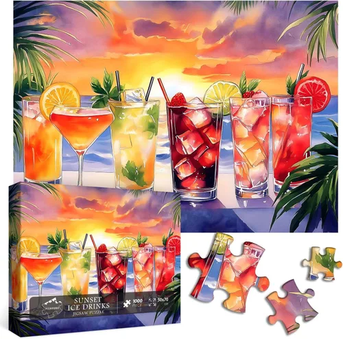 Miniatura 7 de PICKFORU - Rompecabezas de playa de verano para adultos, 1000 piezas, coloridos rompecabezas de vacaciones junto al mar, escena del atardecer, tema