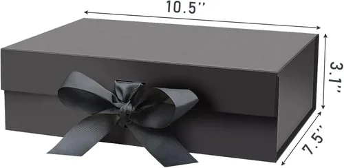 Miniatura 2 de DaiUni 10.5"X7.5"X3.1" Black Magnetic Gift Box with Lid and Ribbon for Presents Naranja