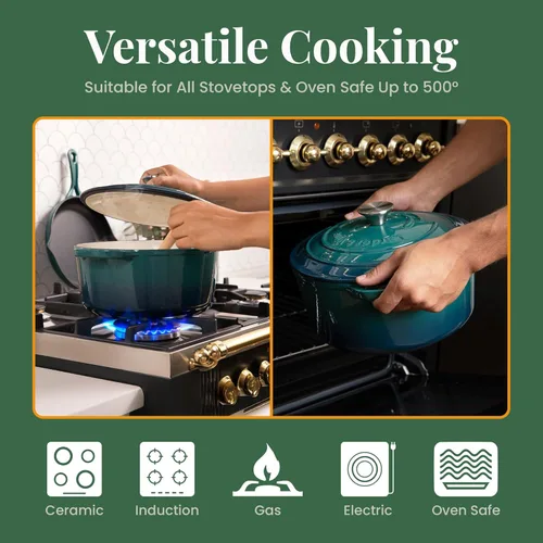Miniatura 5 de Larder & Vine Olla para horno holandés de hierro fundido esmaltado de 5.7 cuartos con tapa, para hornear pan, compatible con todas las placas