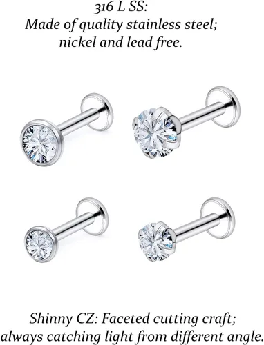Miniatura 4 de Vsnnsns Anillos de labio de acero inoxidable 16G, joyería de labret Monroe, anillos de labios, cartílago de uñas, tragus, hélice, aretes de piercing