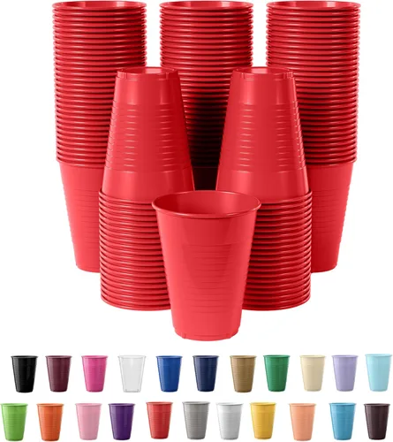Miniatura 10 de Exquisitos vasos de plástico Party Solids de 12 onzas para suministros de fiesta, paquete de 50 vasos desechables amarillos de plástico, vasos