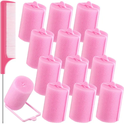Miniatura 8 de Syhood 12 rodillos de esponja de espuma jumbo de 1.89 pulgadas, rizadores suaves para dormir, rodillos de espuma grandes flexibles y peine de cola