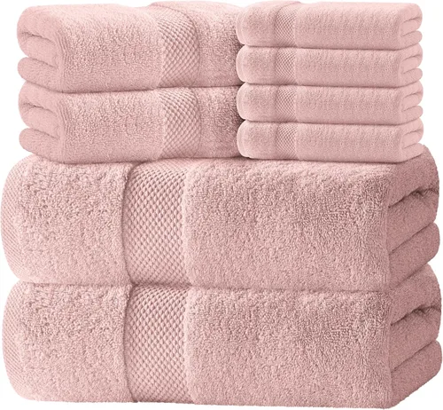 White Classic Juego de toallas de baño de lujo de 8 piezas - 100% algodón turco Toallas altamente absorbentes para baño, 2 toallas de baño de lujo