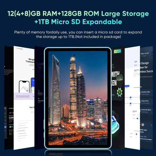 Miniatura 2 de JIKOCXN Tableta Android 15 de 10.1 pulgadas, 128 GB de almacenamiento 1TB Expand, procesadores Octa-Core, 6000mAh, Widevine L1, GPS, cámara dual