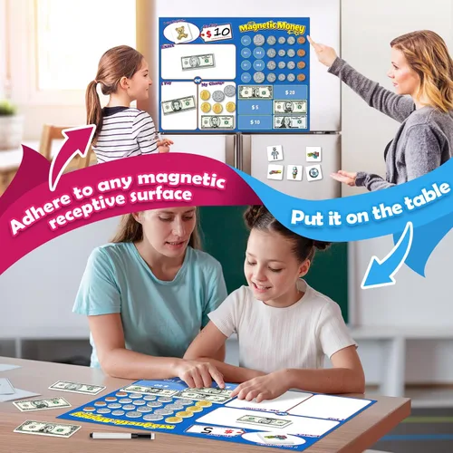 Miniatura 3 de Kasfalci 73 piezas de dinero magnético para niños para aprender, manipuladores de matemáticas, juguetes de aprendizaje y educación para aula