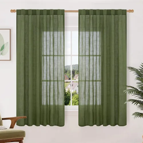 Miniatura 64 de LAMIT Cortinas de lino beige de 30 pulgadas de largo para ventanas pequeñas, cortinas semitransparentes filtrantes de luz, pestaña trasera