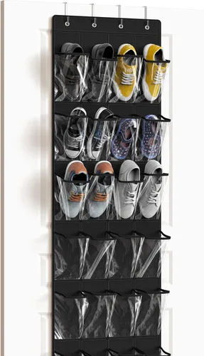 Miniatura 18 de Simple Houseware - Organizador de zapatos colgante con 24 bolsillos grandes y transparentes para colgar en la puerta, color negro