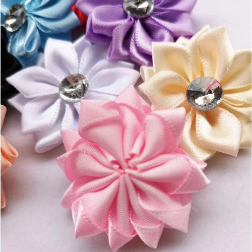 Miniatura 3 de Chenkou Craft 40 piezas de flores de cinta de raso con perlas de boda DIY apliques (Multi)