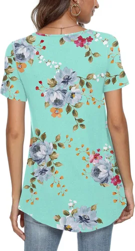 Miniatura 3 de CATHY Blusa plisada de manga corta de verano para mujer, estilo retazos, holgada, para leggings