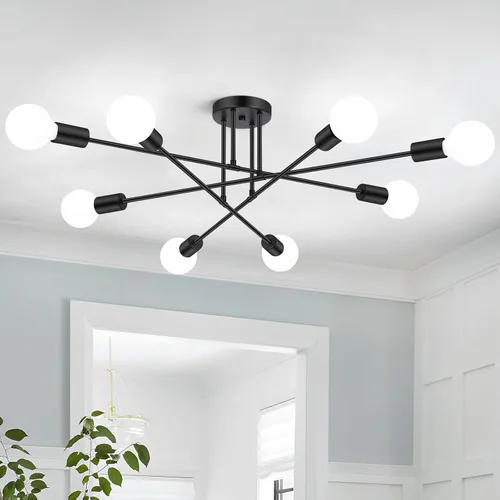 Miniatura 12 de Bosceos Lámpara de techo semiempotrada, lámpara de techo Sputnik moderna de 4 luces negras y doradas, lámpara de techo industrial para cocina