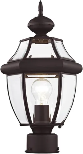 Miniatura 3 de Livex Lighting 2153-03 Poste para exteriores con pantallas de vidrio biselado transparente, color blanco Persianas de vidrio biselado transparente