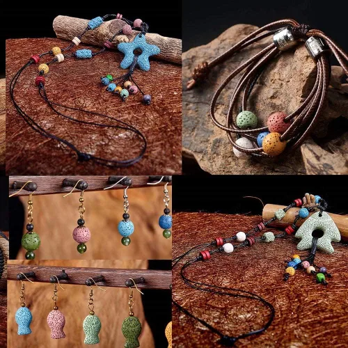 Miniatura 7 de Oameusa Cuentas redondas sueltas de ágata de piedra volcánica de lava azul de 0.236 in para hacer joyas, 1 hebra de 15 pulgadas, 1 hebra por