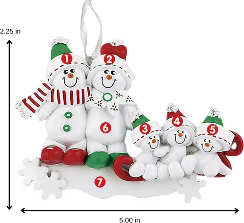 Miniatura 4 de Adorno personalizado con diseño de muñeco de nieve, familia de 5 integrantes, adorno para árbol de Navidad, decoración artesanal personalizada