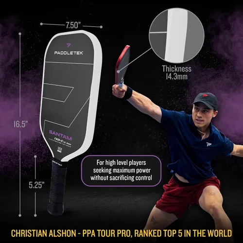 Miniatura 3 de Paddletek Bantam TKO-C - Paletas de pickleball de 0.563 in con núcleo de panal de polímero - Fibra de carbono unidireccional - Peso torsional