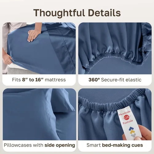 Miniatura 5 de California Design Den Juego de sábanas tamaño King, 100% algodón, sábanas lujosas de 600 hilos con bolsillo profundo, ropa de cama duradera con 16
