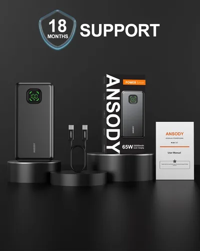 Miniatura 9 de Banco de energía de 65W, cargador portátil USB C para laptop de 25000mAh esencial para viajes, paquete de batería de carga rápida total de 100W