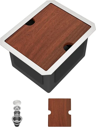 Miniatura 18 de Fregadero de cocina negro de 12 x 15 pulgadas, fregadero de barra pequeña con estación de trabajo de preparación de barra húmeda, lavabo de acero