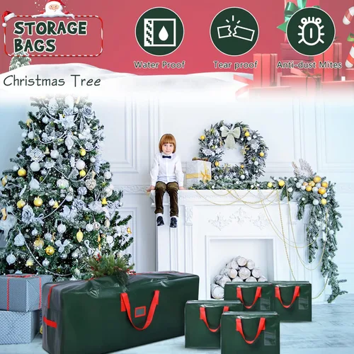 Miniatura 6 de 5 bolsas de almacenamiento para árbol de Navidad, bolsas de guirnalda, árbol artificial desmontado con asas reforzadas, contenedor impermeable