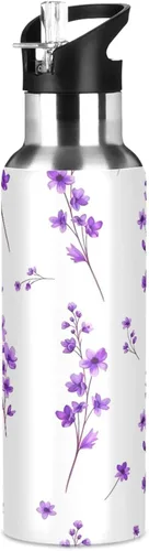 Miniatura 8 de Purple Flowers Leaves Stainless Steel Water Bottle 20 Oz Leakproof Water Bottles, BPA-Free Sports Water Bottle with Straw