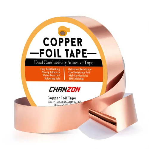 Miniatura 15 de CHANZON Cinta de lámina de cobre de 0.236 in 1/4 pulgadas x 66 pies, adhesivo conductor de doble cara para vidrieras, soldadura, electricidad