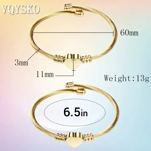 Miniatura 4 de VQYSKO Silver Heart Initials Bracelet-A-Z Stainless Steel Engraved Charm Bracelet, Woman Jewelry Birthday Festival Gift