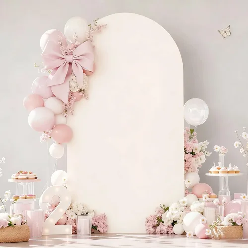Miniatura 14 de Cubierta de Fondo de Arco Beige de 6 Pies - Cubiertas de Poliéster Ajustadas para Soporte de Arco de Boda con Parte Superior Redonda, Cubierta