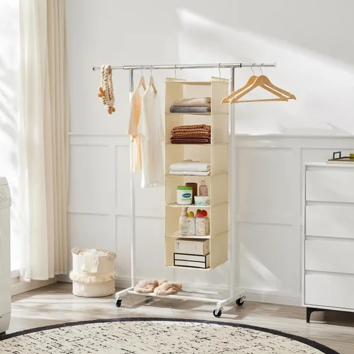 Miniatura 2 de MAX Houser Organizador colgante de armario de 6 niveles, estante colgante de tela con 2 ganchos resistentes para almacenamiento, plegable (beige)