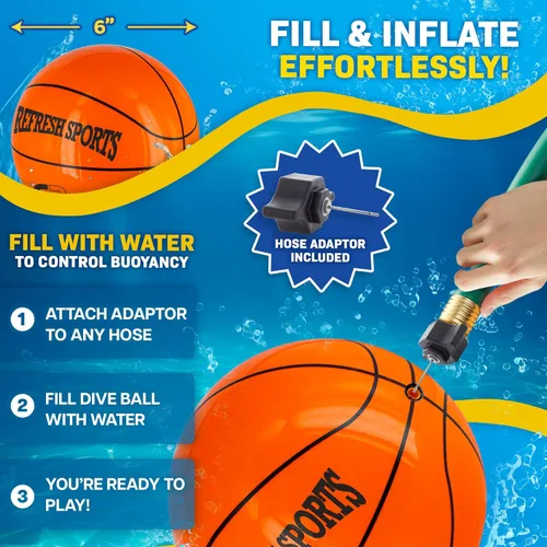 Miniatura 4 de Aqua Dive - Pelota de baloncesto para piscina – Juguetes de piscina de agua para niños de 4 a 12 años – Regate, pasa y dispara bajo el agua