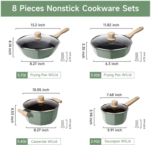 Miniatura 2 de RealCool Juego de ollas y sartenes antiadherentes, 8 piezas de utensilios de cocina de inducción, juegos de utensilios de cocina antiadherentes