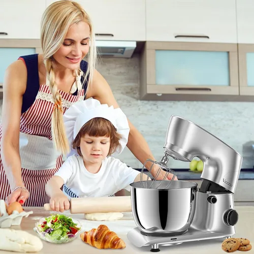 Miniatura 6 de Vezzio Batidora de pedestal con cabezal inclinable, 10 velocidades, de 6 cuartos de galón, mezclador de cocina para alimentos con tazón de acero