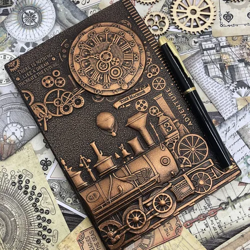 Miniatura 6 de Diario de escritura de cuero vintage en relieve 3D con juego de bolígrafos de diamante,A5,200 páginas, bloc de notas diario hecho a mano antiguo