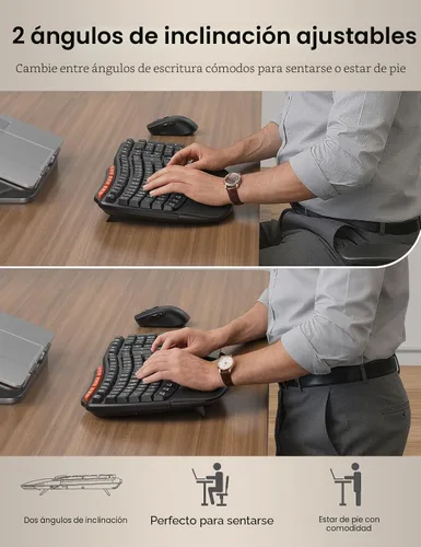 Miniatura 3 de Combo de teclado y mouse inalámbricos ergonómicos, 2.4G de tamaño completo con teclado de onda y reposa muñeca acolchado, escritura natural, mouse