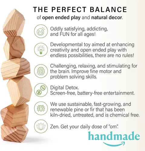 Miniatura 2 de Rocas apilables de pino natural, bloques de madera grandes, juego de rompecabezas Montessori, juguetes para niños pequeños para aula, juego