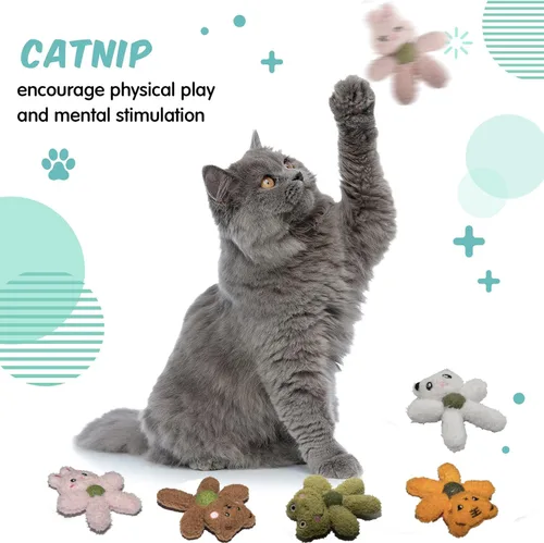 Miniatura 4 de Juguetes de felpa con hierba gatera para gatos de interior, juguetes interactivos para masticar para dentición y cuidado dental, juguete de nailon