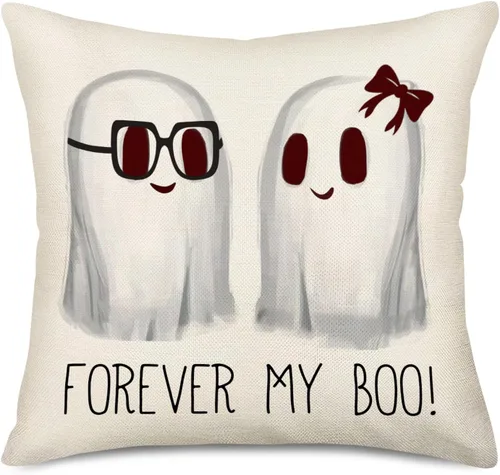 Miniatura 11 de Funda de almohada de fantasma de Halloween de 16 x 16 pulgadas, rayas blancas y negras con espeluznantes fundas de almohada de lino y algodón