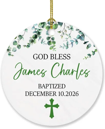 Miniatura 7 de Adorno de Navidad personalizado con texto en inglés "God Bless Bautized" 2025, adornos de bautismo católico, regalos para recién nacido, adorno