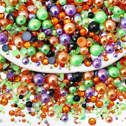 Miniatura 19 de 60g de perlas planas mixtas y diamantes de imitación para manualidades, vasos, zapatos, arte de uñas facial, perlas medias de 2mm-10mm y piedras
