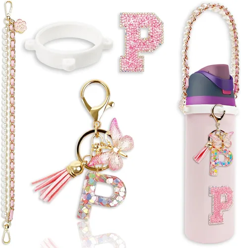 Miniatura 62 de Letter Handle Strap Accessories with Cute Initial Charm Compatible with Owala Water Bottle 24oz 32oz 40oz Owala Kids Púrpura